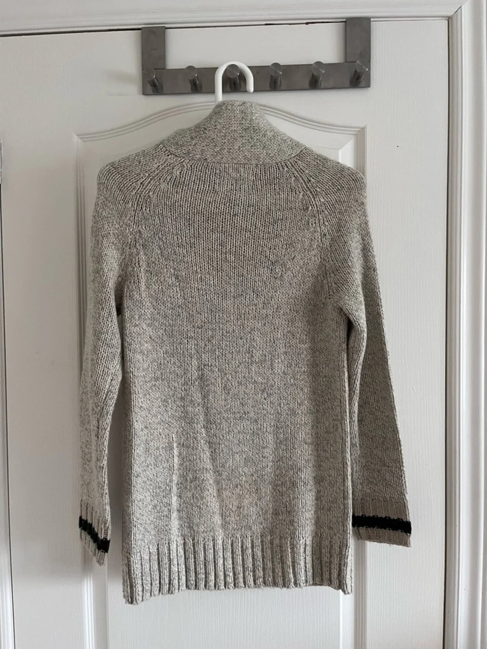 Roots Light Grey Funnel Neck Sweater with Contrast Dark Green Cuffs - Picture 4 of 4